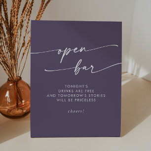 Boho Chic Paars Open Bar Trouwfeest Reclamebord Met Voetstuk