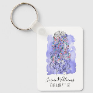 Boho Chic Paarse Bruids Hairstyle Waterverf QR Sleutelhanger