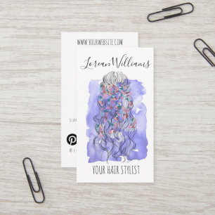 Boho Chic Paarse Bruidskapsel Aquarel QR Visitekaartje