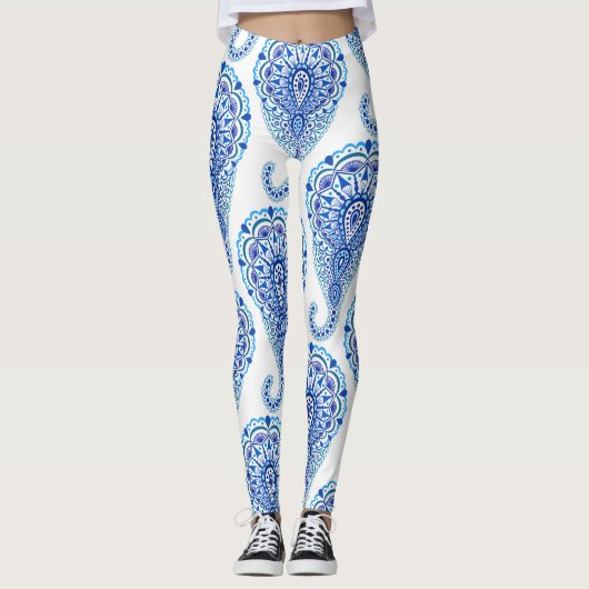 Boho Chic Paisley Naadloos Oriental Leggings (Voorkant)
