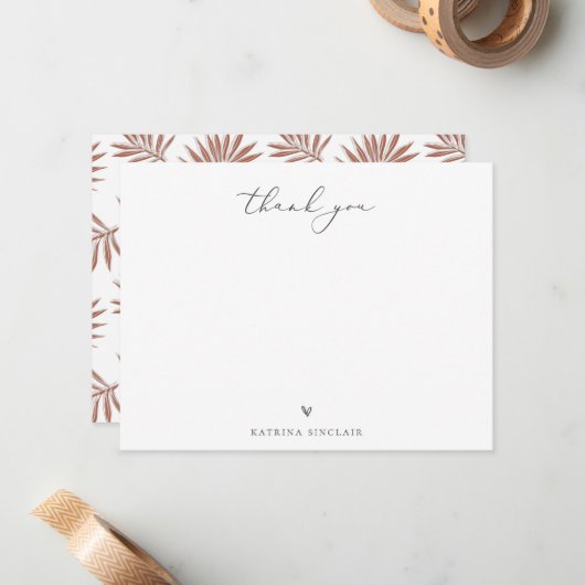 Boho Chic Palm Leaf Bedankt Notitiekaartje (Voorkant / Achterkant in situ)