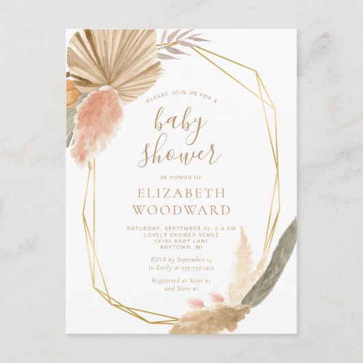 Boho Chic Pampas Baby shower en herbe Invitation (Devant)