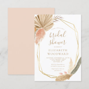 Boho Chic Pampas Gras Gouden Lijst Bruidsdouche Kaart