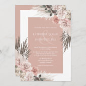 Boho Chic Pampas Grass Dusty Pink Floral Wedding Kaart (Voorkant / Achterkant)