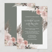 Boho Chic Pampas Grass Sage Green Floral Wedding Kaart (Voorkant / Achterkant)