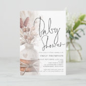 Boho Chic Pampas Grass Script Baby shower Kaart (Staand voorkant)