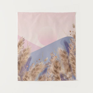 Boho Chic Pastel Pampas Grass Landscape Natuur Wandkleed
