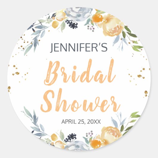 Boho Chic Peach Floral Vrijgezellenfeest Ronde Sticker (Voorkant)