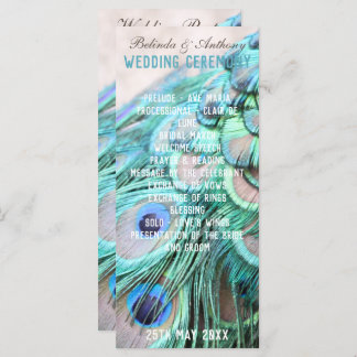 Boho Chic Peacock Back Feathers Wedding Programme