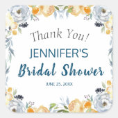 Boho Chic Perzik Bloem Bruidsfeest  Vierkante Sticker (Voorkant)