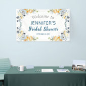 Boho Chic Perzik Bloemrijke Bruidsbruiloft Ontvang Spandoek (Beurs)