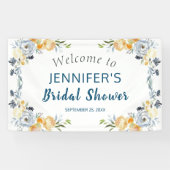 Boho Chic Perzik Bloemrijke Bruidsbruiloft Ontvang Spandoek (Horizontaal)