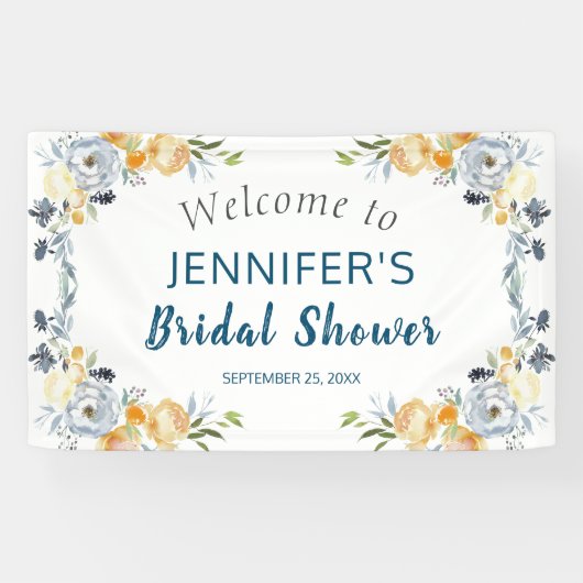 Boho Chic Perzik Bloemrijke Bruidsbruiloft Ontvang Spandoek (Horizontaal)