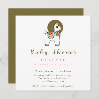 Boho chic pinata llama baby shower carte d'invitat