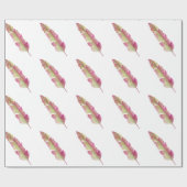 Boho Chic Pink en Green Feather Wrapping paper Cadeaupapier (Vlak)