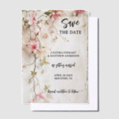 Boho Chic Pink Floral Bewaar de datum Vellum Uitnodigingen (Offset)