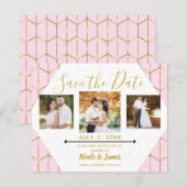 Boho Chic Pink Hexagon Gold Geometric Save Date (Voorkant / Achterkant)