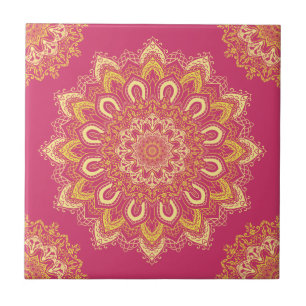 Boho Chic Pink Yellow Modern Elegant Mandala Tegeltje