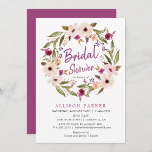Boho Chic Plum Flowers Bridal Shower Kaart