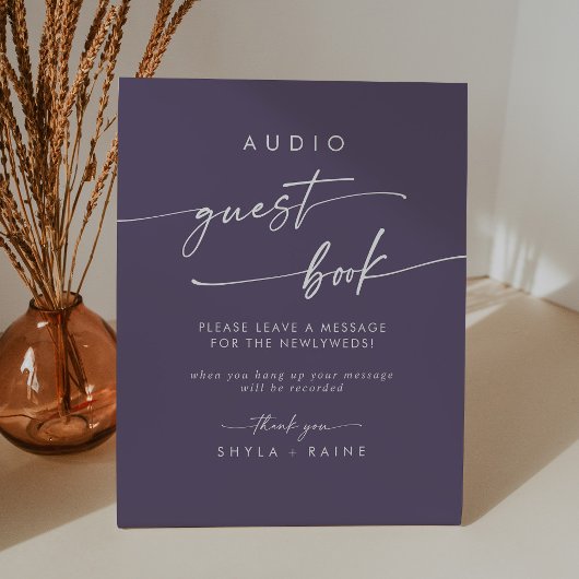Boho Chic Plum Paarse Audio Guestbook Wedding Reclamebord Met Voetstuk