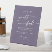 Boho Chic Plum Paarse Audio Guestbook Wedding Reclamebord Met Voetstuk (Insitu)
