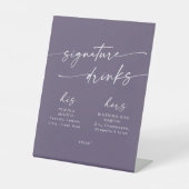 Boho Chic Plum Paarse bruiloft handtekening Drinke Reclamebord Met Voetstuk (Voorkant)