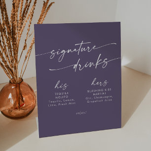Boho Chic Plum Paarse bruiloft handtekening Drinke Reclamebord Met Voetstuk
