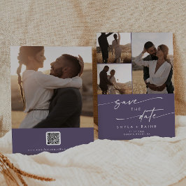 Boho Chic Plum Paarse Multi Foto QR Code Save The Date