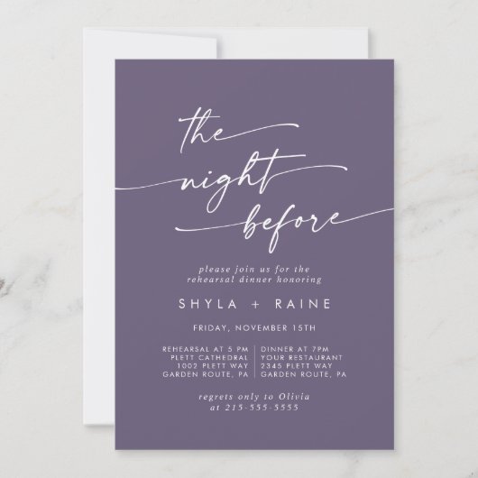 Boho Chic Plum Purple Dîner Invitations (Devant)