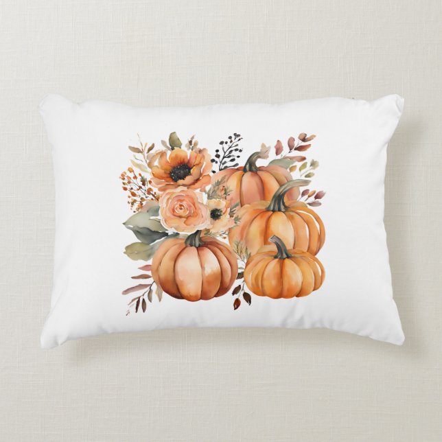 Boho Chic Pompoen en Bloempatronen Thanksgiving Accent Kussen (Voorkant)