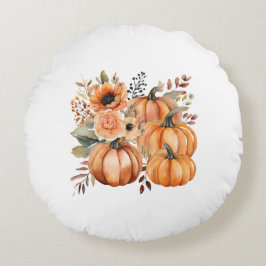 Boho Chic Pompoen en Bloempatronen Thanksgiving Rond Kussen