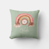 Boho Chic Rainbow Lion Baby Naam Sage Kussen (Voorkant)