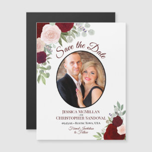 Boho Chic Red Floral & Photo Wedding Save the Date Magnetische Uitnodiging
