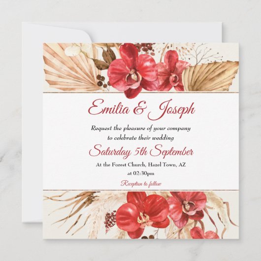 Boho chic red orchid herfst custom Wedding Kaart (Achterkant)