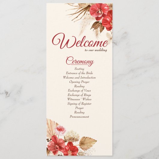 Boho chic red orchid herfst custom Wedding Program Programma (Voorkant)