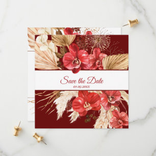 Boho chic red orchid herfst custom Wedding Save The Date