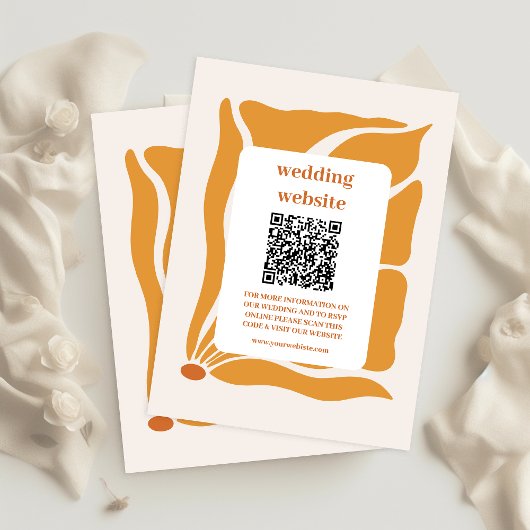 Boho Chic Retro Bloem Bruiloft Qr code Informatiekaartje