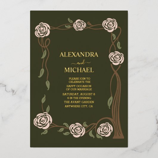 Boho Chic Retro Bloemen Retro Folie Uitnodiging (Voorkant)