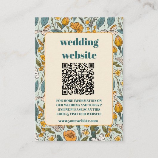 Boho Chic Retro Kleurrijke Bloemen Bruiloft QR cod Informatiekaartje (Voorkant)