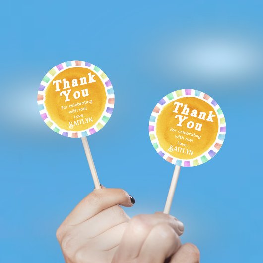 Boho Chic Retro Waterverf Rainbow Sun Dank u Ronde Sticker