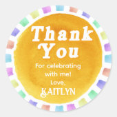 Boho Chic Retro Waterverf Rainbow Sun Dank u Ronde Sticker (Voorkant)