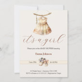 Boho Chic Robe Fille Beige Baby shower Invitation (Devant)