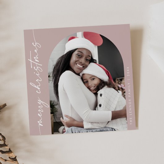 Boho Chic Roos Roze Foto Uniek Vrolijk Kerstfeest Feestdagenkaart