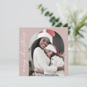 Boho Chic Roos Roze Foto Uniek Vrolijk Kerstfeest Feestdagenkaart (Staand voorkant)