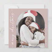 Boho Chic Roos Roze Foto Uniek Vrolijk Kerstfeest Feestdagenkaart (Voorkant)