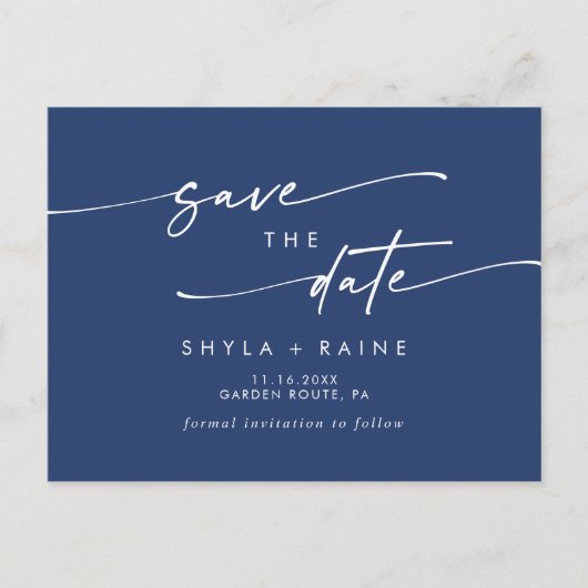 Boho Chic Royal Blue Bruiloft Save the Date Uitnodiging Briefkaart (Voorkant)