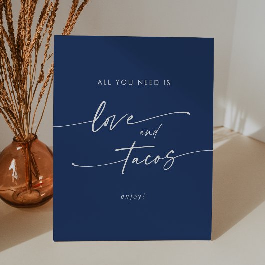 Boho Chic Royal Blue Love Taco Bar Trouwen Reclamebord Met Voetstuk