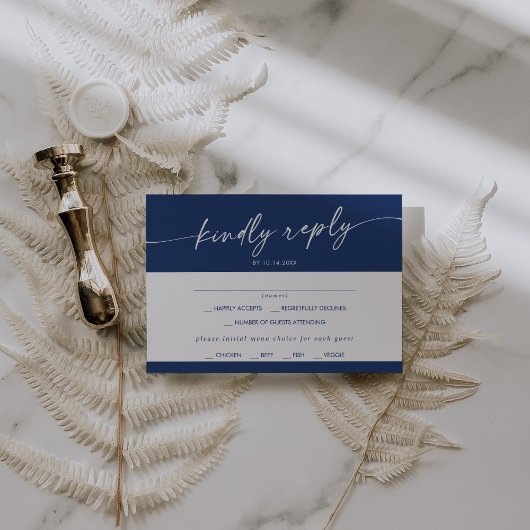 Boho Chic Royal Blue Menu Choice Wedice RSVP Card