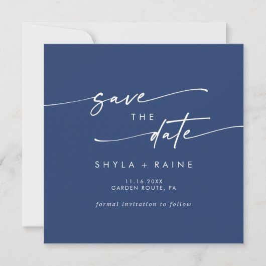Boho Chic Royal Blue Square Foto Terug Save The Date (Voorkant)