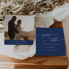 Boho Chic Royal Blue Square Foto Terug Save The Date